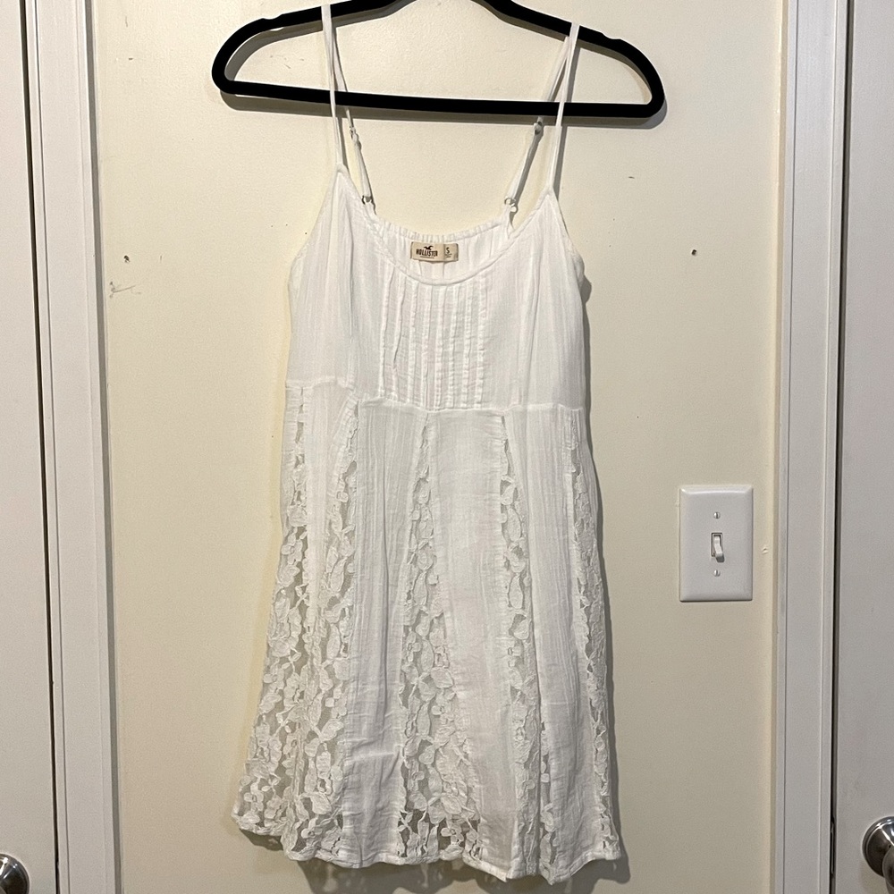 Hollister White Spaghetti Strap Dress with Lace Details (Size S)